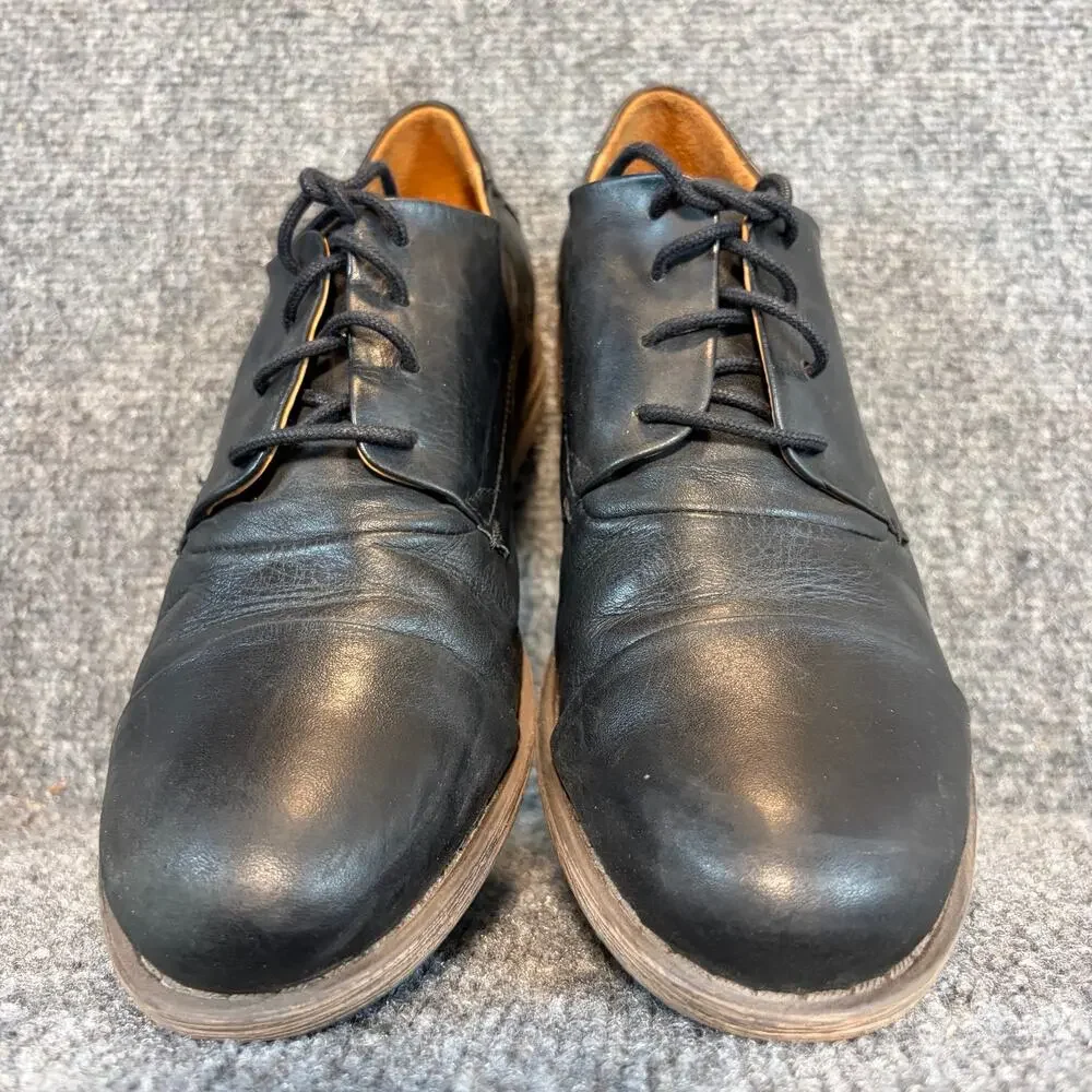 Miz Mooz Black Leather Oxford Lace Up Block Heel Dress Shoes Size 9 EU 39